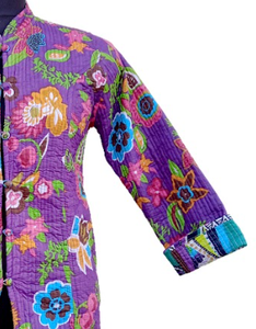 Veste en coton imprimé floral matelassée à manches longues respirante avec boutons décoratifs 2 poches Vêtement long Hiver pour le printemps - Product Image 5