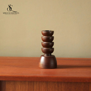 Elegante decoración navideña, pilar de madera de mango, soporte para velas, acabado en nogal, decoración multiusos para el hogar - Product Image 5