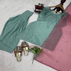 Đầy đủ khâu dân tộc farshi phù hợp với thiết lập tự nhiên Crepe kurti với lót, nặng vải <span class=keywords><strong>salwar</strong></span> & Chủ Đề Làm việc georgette dupatta - Product Image 5