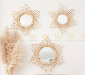 Top Selling Modern Boho <b>Decor</b> Sun Wall Mirror Handmade Natural <b>Rattan</b> Customizable Shape for Home Decoration - Product Image 1