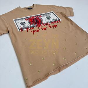 T-shirts imprimés par transfert thermique, streetwear, tee-shirt graphique, OEM, coton, manches courtes, mode, t-shirts pour hommes avec impression de strass - Product Image 3