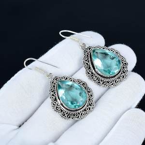 Pendientes de Piedra Preciosa Aguamarina Rara, Plata de Ley 925 Maciza, Chapados en Oro, Joyería Vintage Hecha a Mano, Regalos de Halloween y Navidad - Product Image 6