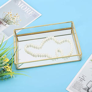 Golden Vintage Glass Box Clear Glass & Brass Metal Storage Jewelry and Cosmetic <b>Makeup</b> Lipstick <b>Holder</b> Organizer Beauty Display - Product Image 3