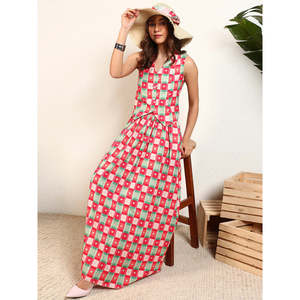 Ensemble coordonné DEEBACO pour femme, imprimé à carreaux et cœurs, veste longue à col en V avec jupe longue jusqu'aux chevilles, tenue de style western - Product Image 1