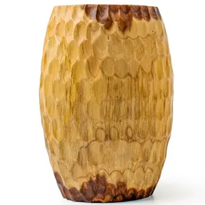 Conteneur en bois sculpté, décoration éco-responsable, accessoire de maison moderne et biologique, surface texturée, palette neutre, artisanat fait main - Product Image 3