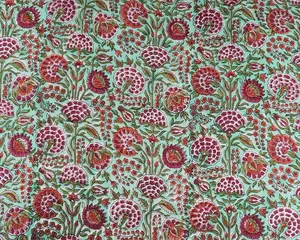 Pastel Mint Green Dark Cherry Vermillion Red Indian Hand Block Printed 100% Pure Cotton Cloth Fabric By The Yard Womens clothing