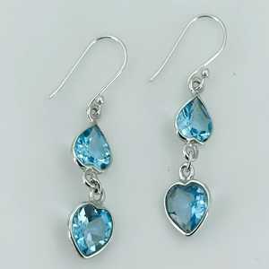 Navya Craft 925 <b>Solid</b> Sterling <b>Silver</b> Fine Stud <b>Earrings</b> Blue Topaz Heart Shape Handmade for Women's Christmas Valentine's Day - Product Image 2