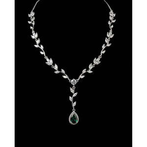 Collier Clara en argent sterling 925, motif feuille verte, perle d'eau douce, zircon, plaqué rhodium, serti clos, Christian Christian, pour cadeau - Product Image 3