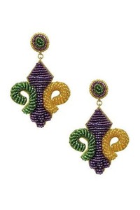Boucles d'oreilles Huggie brodées de perles de rocaille Louisiane Mardi Gras faites à la main pour femmes filles New Orleans Classic Handmade India Design - Product Image 2