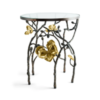 Chariot à boissons en métal artistique de style moderne et luxueux, avec des étagères en verre, design botanique, pour hôtel, utilisation en extérieur