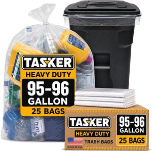Sacs poubelle transparents résistants Tasker 95-100 gallons, lot de 25, grands sacs poubelle en plastique pour le recyclage - Product Image 1