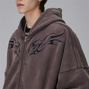 Sudadera con Capucha de Felpa Gruesa y Pesada de Algodón Lavado a la Piedra con Bordado de Llama, Estilo Vintage y Ecológico para Invierno - Product Image 5