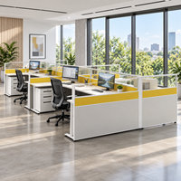 Bureau de travail moderne multi-personnes, table linéaire pour personnel avec cloison d'intimité et meuble de rangement mobile