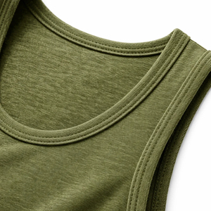 Débardeur vert olive sans manches pour homme, débardeur décontracté en tricot, haut en coton uni à col rond, débardeur en coton noir - Product Image 6