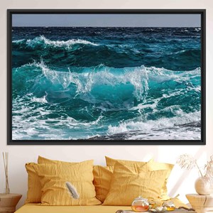 Obra de arte impresa en lienzo: decoración de pared con vistas al océano y olas marinas, lienzo con marco negro - Product Image 1