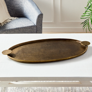Brass Leaf Shape Eco Friendly Serving <b>Tray</b> with Gold Plated Flower Accents Dishwasher & Microwave Safe for Festive & Home Use - Product Image 5