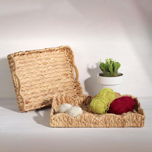 Scalloped <b>water</b> hyacinth tray dessert drink serving trays top sales natural fiber <b>container</b> - Product Image 4
