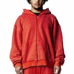 Fabricants de sweats à capuche en cristal personnalisés pour hommes, sweat à capuche surdimensionné à fermeture éclair avec strass - Product Image 4