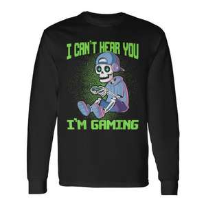 Camiseta de Manga Larga con Gráfico de Esqueleto Gamer, Ropa Promocional con Temática de Videojuegos - Product Image 1