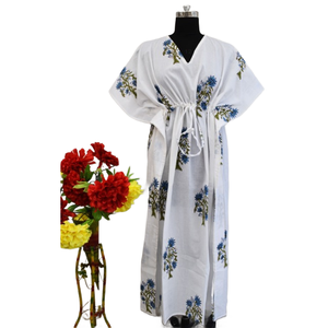 <b>Kaftan</b> Handblock Print Cotton Fabric <b>Long</b> Casual <b>Dress</b> For Women - Product Image 1