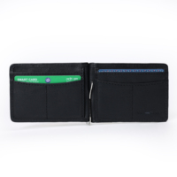 Dompet Kulit Premium Lipat Dua VAND untuk Pria, Bordir, RFID, Penjepit Uang, Kain Bertekstur, Super Tipis, Pendek, Katun