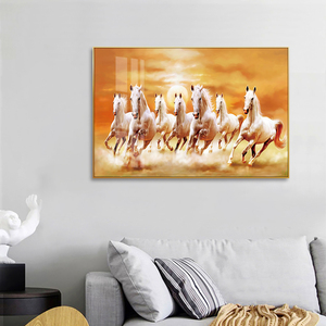Großformatiges Luxus-Wandbild mit Sieben Galoppierenden Pferden, Stilleben-Malerei, Vastu Feng Shui Dekoration auf Porzellan, Papier und Aluminium - Product Image 6