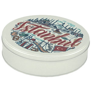 กล่องของขวัญทรงกลมสีขาวด้านขนาด215 x สูง55มม. กล่องดีบุกเกรดอาหารดีไซน์ตามสั่ง - Product Image 1