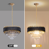 Candelabro de cristal LED moderno de cristal negro, luz colgante ajustable en altura para sala de estar, dormitorios, comedor