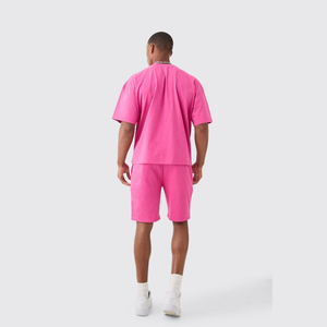 Meilleure vente T-shirt respirant imprimé de logo personnalisé pour hommes avec ensembles courts lourds quantité minimale de commande bas grande taille pour l'été - Product Image 2