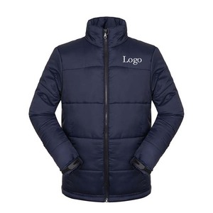 Men's Black Shiny Puffer Jacket with Stand Collar Front Logo Reversible <b>Waterproof</b> Winter <b>Coat</b> Customizable Options Wholesale - Product Image 1