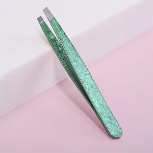 Ensemble de pinces à sourcils inclinées en acier inoxydable à pointe personnalisée Revêtement de couleur poudre bleu vert dégradé 4 pièces pour un usage de beauté - Product Image 6