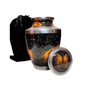 Good Quality Handcrafted Modern Metal <b>Aluminium</b> Decorative Pet Ashes Memorial Urns Black With Golden <b>Strips</b> at Best Price - Product Image 4