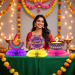 Suministros Personalizados para la Fiesta de Diwali, Lámpara Diya de Papel de Seda 3D, Centro de Mesa con Forma de Panal de Abeja, Decoración de Escritorio para la Celebración India - Product Image 6
