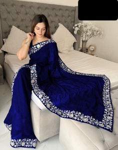 Ropa de fiesta de diseñador pakistaní de la India, Sari Kanchipuram, saris de seda suave Lichi con blusa, saris de estilo indio del Sur para mujer - Product Image 1