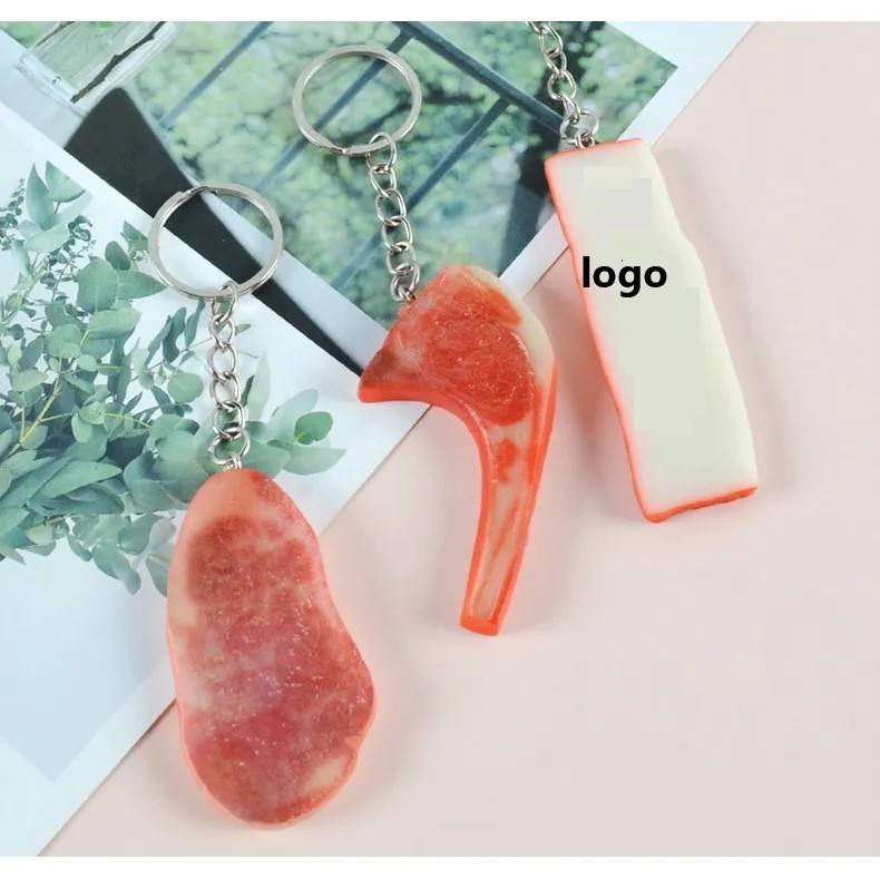 Cute Simulation PVC Food Meat Ribs Key Chain Tomahawk Steak Charm - Main Image