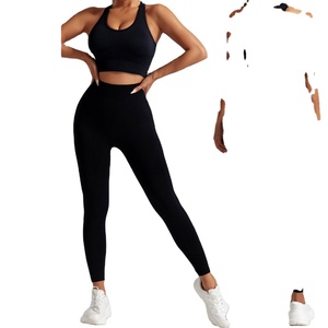 Conjunto Deportivo de 2 Piezas para Mujer con Logotipo Personalizado, Leggings de Yoga y Top Deportivo con Patrón Sólido, Múltiples Tops Cruzados - Product Image 2