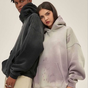 Pull en éponge française Sweats à capuche surdimensionnés 100% coton Logo rétro Pull 100% coton Acid Washed Hoodie 300 Gsm Hoodie - Product Image 2