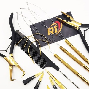 Professional Hair Extension Tools Kit Stainless Steel Pliers Loop Scissor <b>Needles</b> Customizable <b>Leather</b> Pouch Professional Hair - Product Image 4