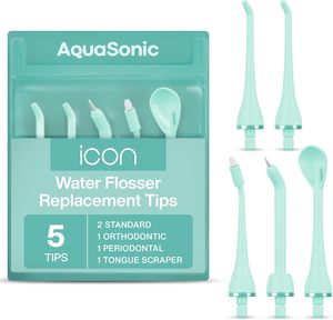Puntas de repuesto para hilo dental de agua AquaSonic Icon-5 puntas, 4 tipos: estándar, periodontal, ortodoncia y raspador de lengua-genuino - Product Image 4
