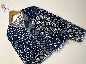 Bridesmaid Indigo Print Jacket - Reversible Indigo Blue Kantha Quilt Jacket - Bohemian Comfortable Patchwork Kantha - Product Image 2