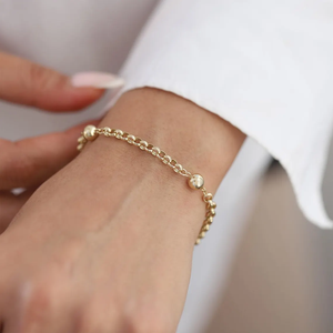 Pulsera de eslabones de bola de cadena Doc de oro macizo de 18 quilates, pulsera de cadena de bordillo redondo con clip para mujer, joyería de moda - Product Image 3