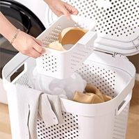 Nouveau design Organisateur de vêtements Paniers à linge empilables Grand panier de rangement en plastique pour le lavage