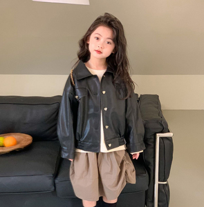 Abrigo de otoño para niños, chaquetas de cuero PU de alta calidad para niños y niñas, nuevo estilo, chaqueta de cuero para niños, moda, negro sólido - Product Image 5