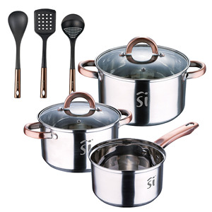 Ensemble de 5 ustensiles de cuisine en acier inoxydable 161820, compatible induction + Ensemble d'ustensiles de cuisine Bergner Copper 3 pièces en noir - Product Image 1