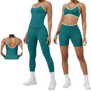 Conjunto de Yoga de 2 piezas sin costuras con logotipo personalizado de alta calidad para mujer, mallas estampadas de cintura alta con Top corto - Product Image 1