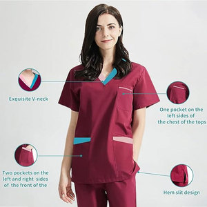 ชุดเครื่องแบบพยาบาลคอวีแขนสั้นสำหรับโรงพยาบาลชุดฤดูร้อนสครับกำหนดโลโก้เองสำหรับสวมใส่ในโรงพยาบาล - Product Image 2