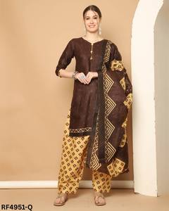 Ensemble kurti confortable en coton imprimé avec bas assorti et tenue ethnique décontractée dupatta cousue trois pièces pour femmes - Product Image 5