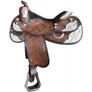 Silla de montar western de cuero de vaca plateado, totalmente decorativa, genuina, para exhibición de placer western, con ajuste Shyam, logotipo personalizado y tallas personalizadas - Product Image 1