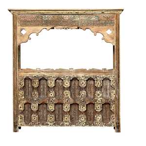 Durable Wood Carved Bar Counter with Stud Door & Floral Canopy for Home Bar Application - Product Image 3