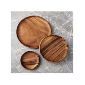 Verschiedene Look Holzplatte Tischplatte und Geschirr hochwertige runde Holz teller Set Geschirr für Lebensmittel